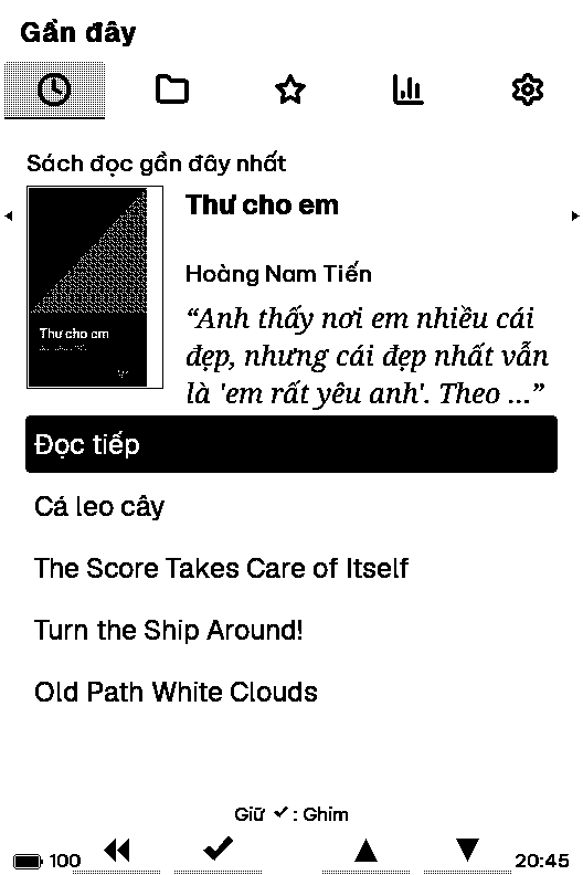 Màn hình chính của tenor/cross với tab Gần đây